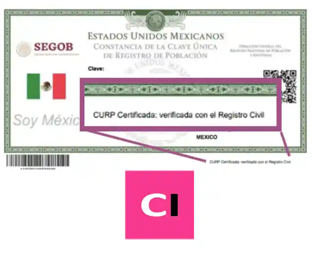 Vista de CURP Certificada verficada Registro Civil
